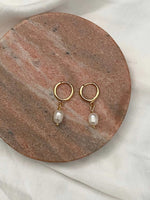 1378 oval pearl drop huggie sleeper hoop earrings 1378 jewellery sydney australia