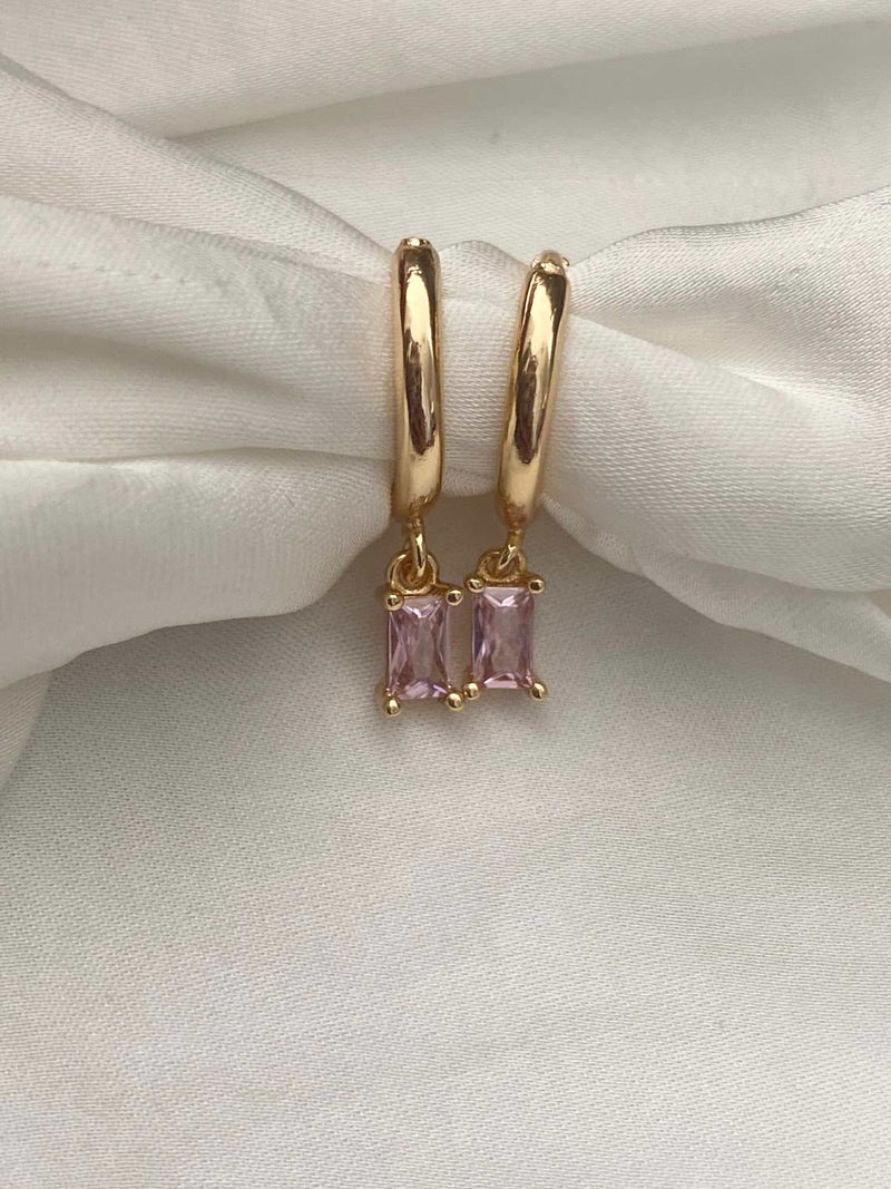 1381 pink mini rectangle baguette crystal huggie sleeper hoop earrings 1381 jewellery sydney australia