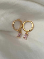 1381 pink mini rectangle baguette crystal huggie sleeper hoop earrings 1381 jewellery sydney australia