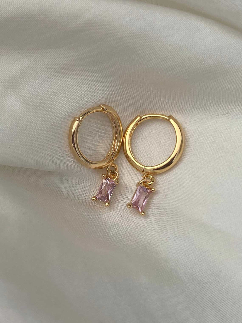 1381 pink mini rectangle baguette crystal huggie sleeper hoop earrings 1381 jewellery sydney australia