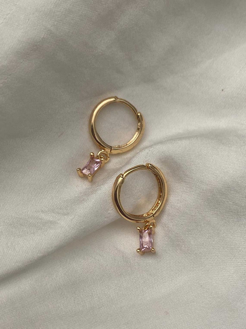 1381 pink mini rectangle baguette crystal huggie sleeper hoop earrings 1381 jewellery sydney australia