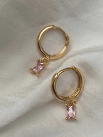 1381 pink mini rectangle baguette crystal huggie sleeper hoop earrings 1381 jewellery sydney australia