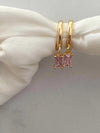 1381 pink mini rectangle baguette crystal huggie sleeper hoop earrings 1381 jewellery sydney australia